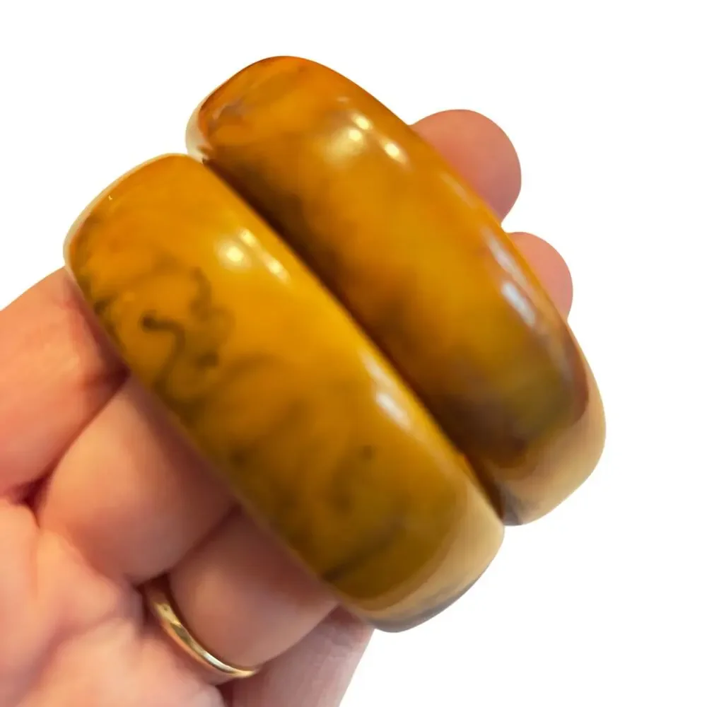 Chunky Vintage Bakelite bracelets (2) swirled caramel & chocolate wide width